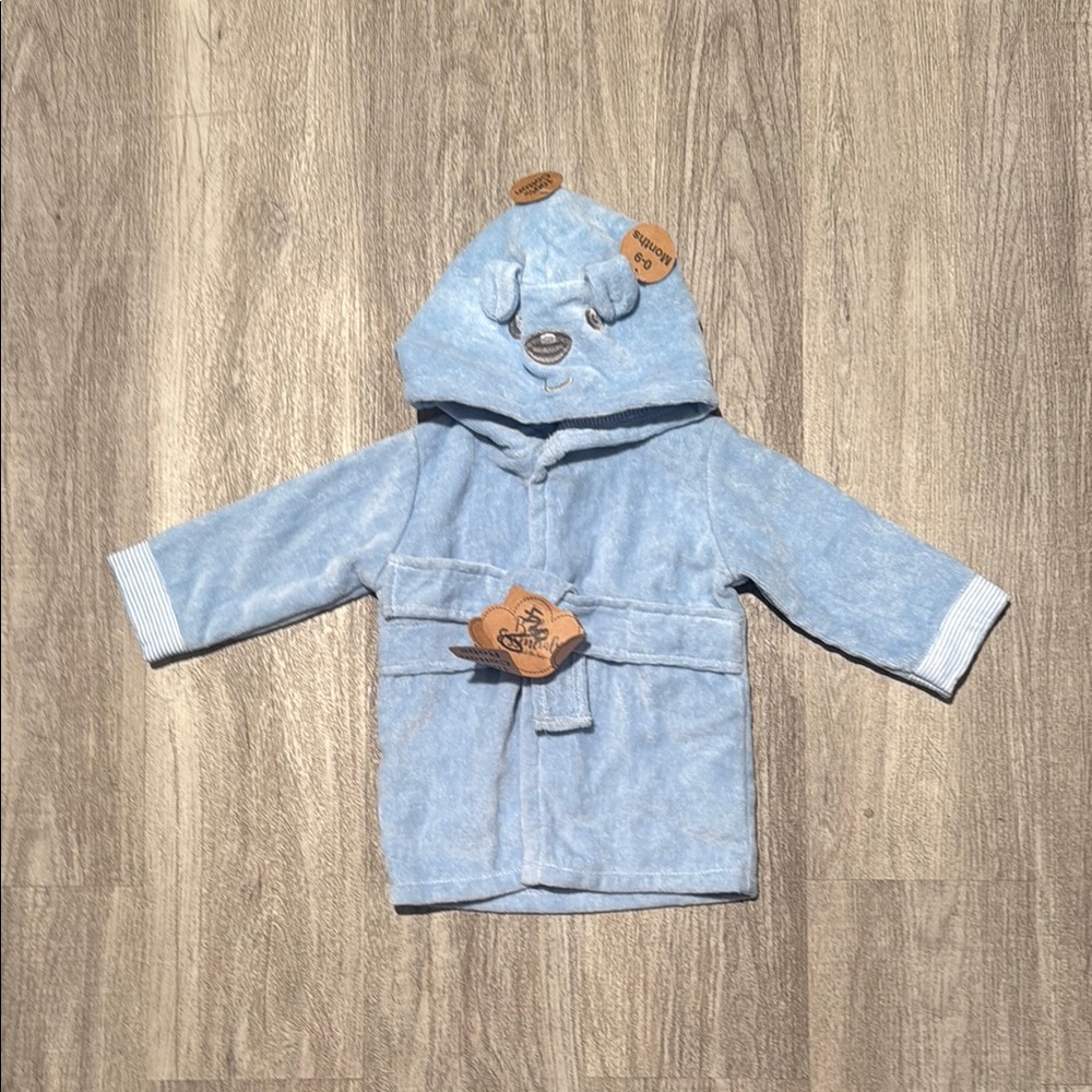 Blue Hooded Baby Bathrobe with Bear Ears